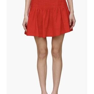 Avec Les Filles Linen Blend Red Lined Mini Skirt Women’s 4 Vacation Cruise Beach
